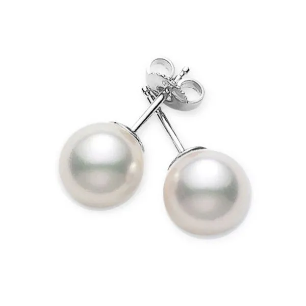14K White Gold 3-3.5mm Cultured Pearl Stud Earrings Image 2 Quality Gem LLC Bethel, CT