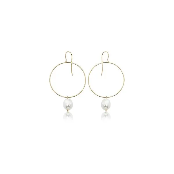 14K Yellow Gold Circle & Pearl Dangle Earrings Quality Gem LLC Bethel, CT