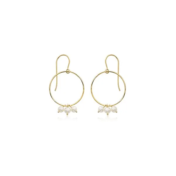 14K Yellow Gold Circle & Pearl Dangle Earrings Quality Gem LLC Bethel, CT