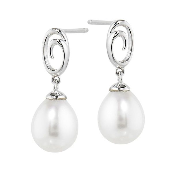 14K White Gold Swirl Freshwater Pearl Dangle Earrings Quality Gem LLC Bethel, CT