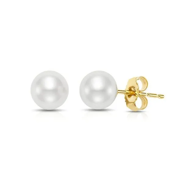 14K White Gold 3.5x4mm Pearl Stud Earrings Image 2 Quality Gem LLC Bethel, CT