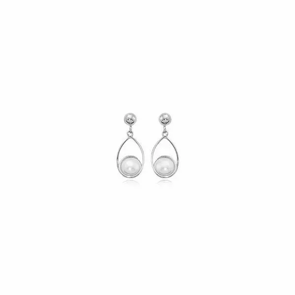 14K White Gold Loop Drop Pearl Dangle Earrings Quality Gem LLC Bethel, CT