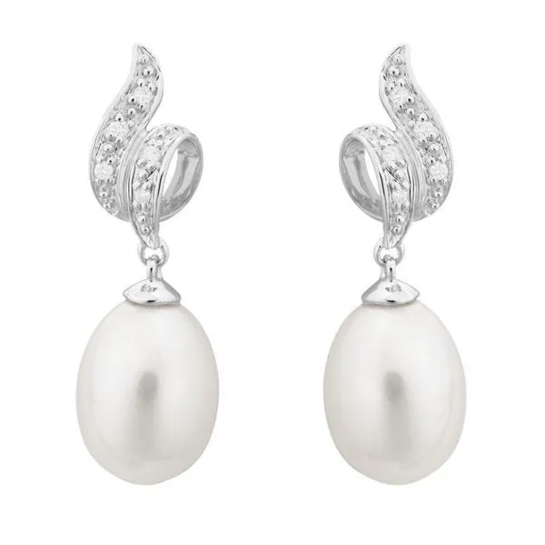 14K White Gold Pearl and Diamond Dangle Earrings Quality Gem LLC Bethel, CT