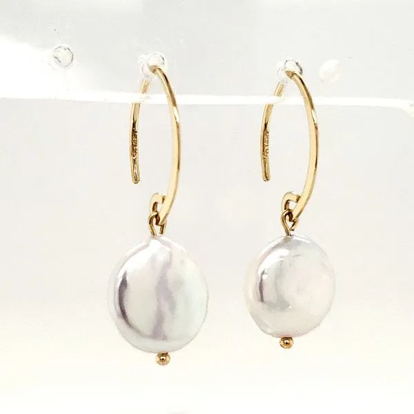 14K Yellow Gold Mini Sweep Coin Pearl Earrings Quality Gem LLC Bethel, CT