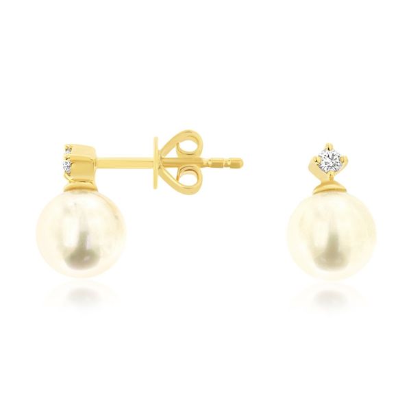 14K Yellow Gold Pearl and Diamond Stud Earrings Quality Gem LLC Bethel, CT