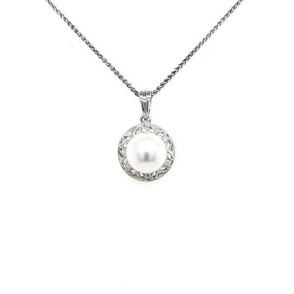 14K White Gold Pearl & Diamond Pendant Image 3 Quality Gem LLC Bethel, CT