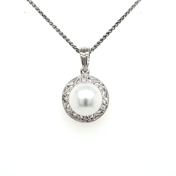14K White Gold Pearl & Diamond Pendant Quality Gem LLC Bethel, CT