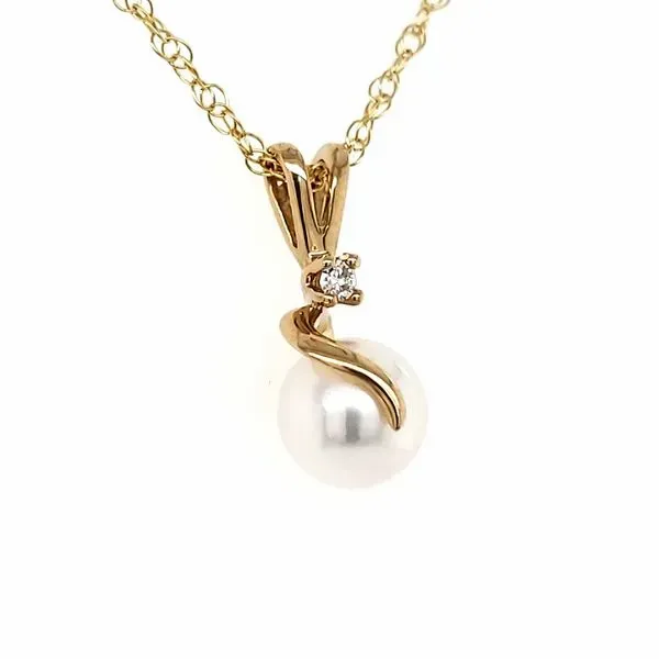 14K Yellow Gold Wrap Pearl & Diamond Pendant Image 3 Quality Gem LLC Bethel, CT