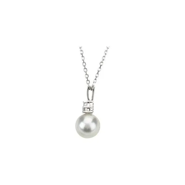 14K White Gold Pearl and Diamond Pendant Image 2 Quality Gem LLC Bethel, CT