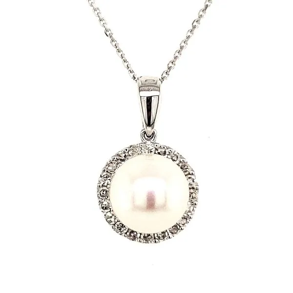 14K White Gold Pearl and Diamond Pendant Length 18 Inches Image 2 Quality Gem LLC Bethel, CT