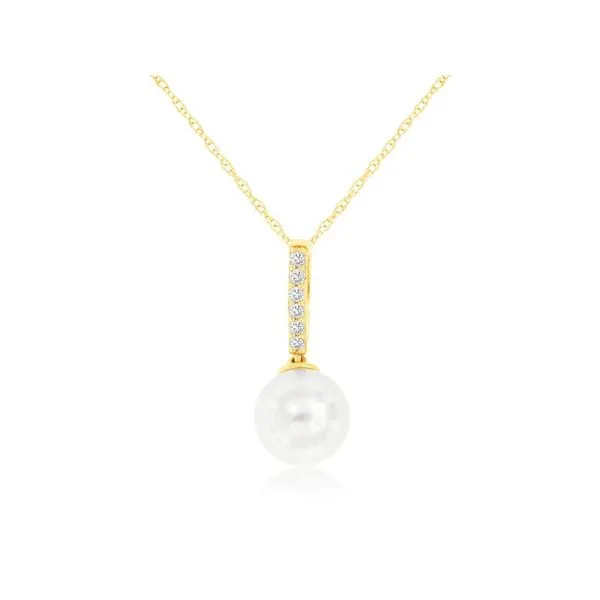 14K Yellow Gold Pearl and Diamond Pendant Length 18 inches Quality Gem LLC Bethel, CT