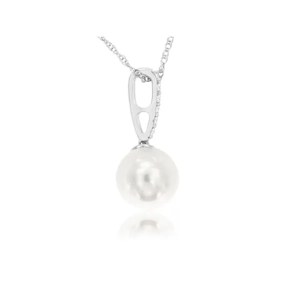 14K White Gold Pearl and Diamond Pendant Length 18 Inches Quality Gem LLC Bethel, CT