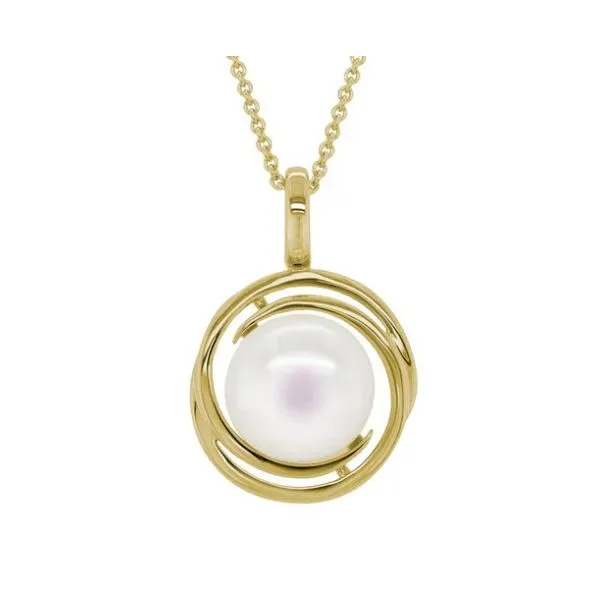 14K Yellow Gold Freshwater Pearl Swirl Pendant Length 18 Inches Quality Gem LLC Bethel, CT