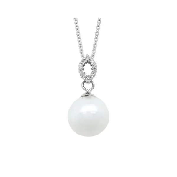14K White Gold Freshwater Pearl and Diamond Drop Pendant Length 18 Inches Quality Gem LLC Bethel, CT