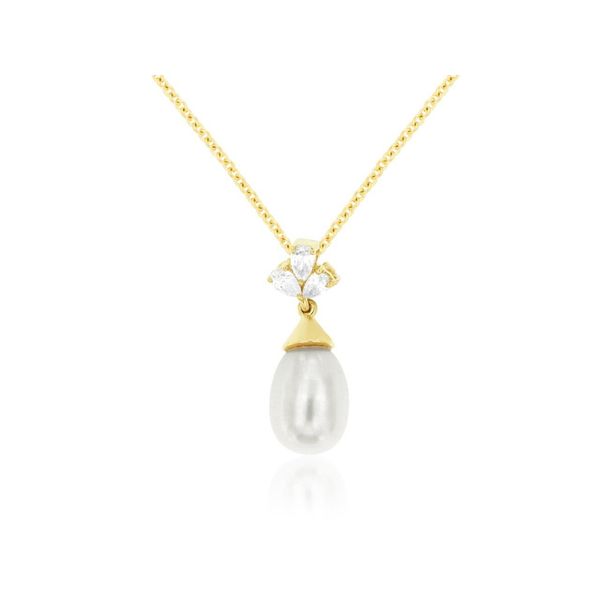 14K Yellow Gold Fresh Water Pearl and Diamond Pendant Length 18 Inches Quality Gem LLC Bethel, CT