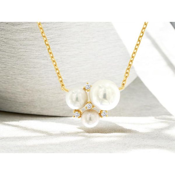14KY Pearl and Diamond Cluster Necklace Length 18 Inches Quality Gem LLC Bethel, CT