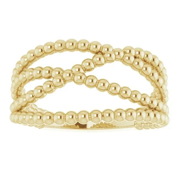 14K Yellow Gold Beaded Criss Cross Ring size 6.75 Image 3 Quality Gem LLC Bethel, CT