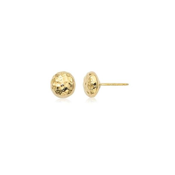 14K Yellow Gold Button Hammered Stud Earrings Quality Gem LLC Bethel, CT