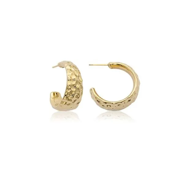 14K Yellow Gold Medium Hammered Tapered Band Hoop Earrings Quality Gem LLC Bethel, CT