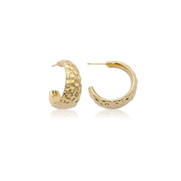 14K Yellow Gold Medium Hammered Tapered Band Hoop Earrings Quality Gem LLC Bethel, CT