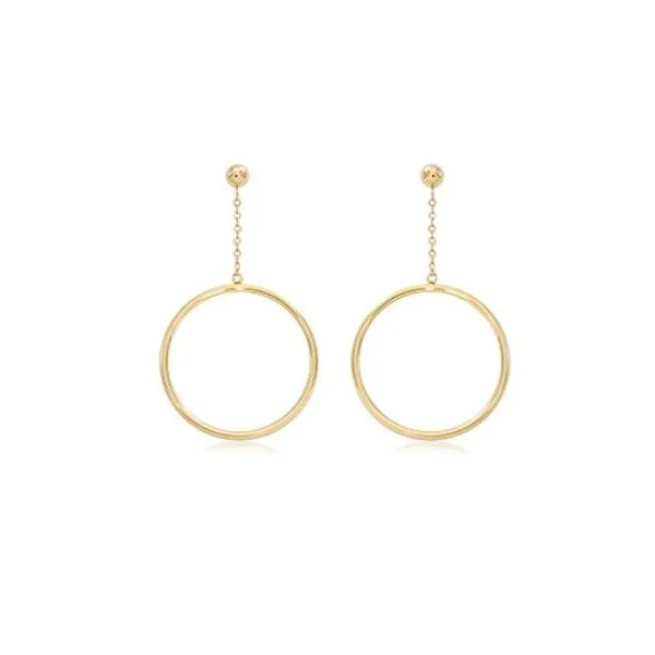 14K Yellow Gold Tube Hoop Chain Drop Earrings Quality Gem LLC Bethel, CT