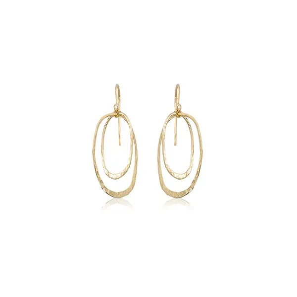 14K Yellow Gold Mini Dual Oval Hammered Orbit Drop Earrings Quality Gem LLC Bethel, CT