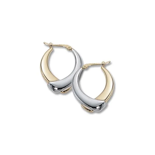 14K Yellow & White Gold Medium Polished Crossed Hoop Earrings Quality Gem LLC Bethel, CT