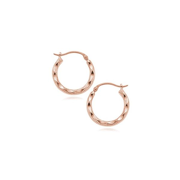 14K Rose Gold Fancy Shell Small Hoop Earrings Quality Gem LLC Bethel, CT