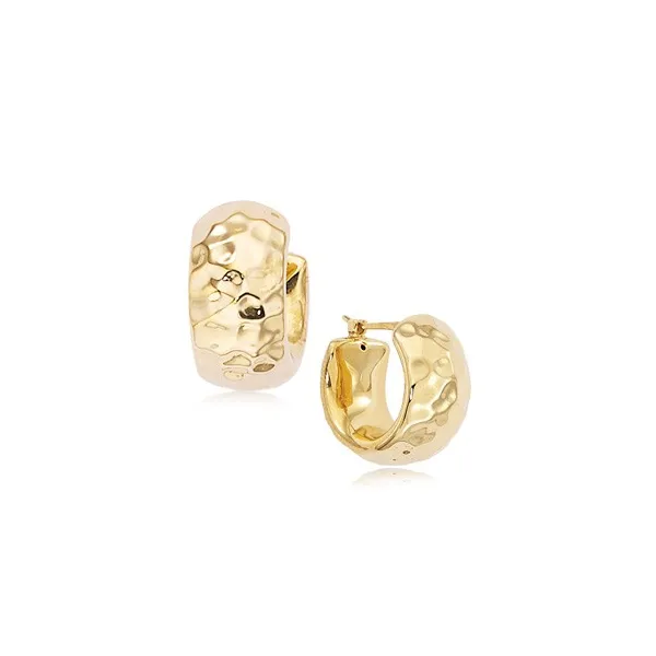 14K Yellow Gold Wide Hammered Hoop Earrings Quality Gem LLC Bethel, CT