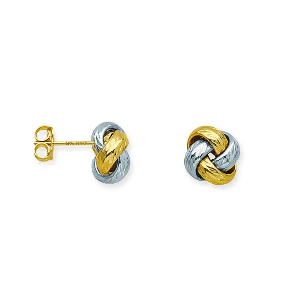 14K Yellow & White Gold Love Knot Stud Earrings Quality Gem LLC Bethel, CT