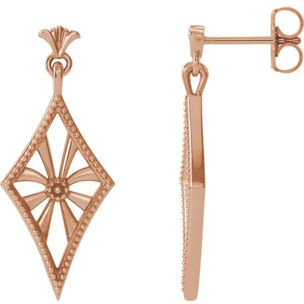 14K Rose Gold Vintage Style Dangle Earrings Quality Gem LLC Bethel, CT
