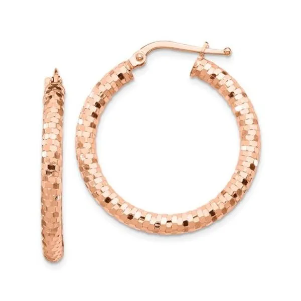 14K Rose Gold Diamond Cut Hoop Earrings Quality Gem LLC Bethel, CT