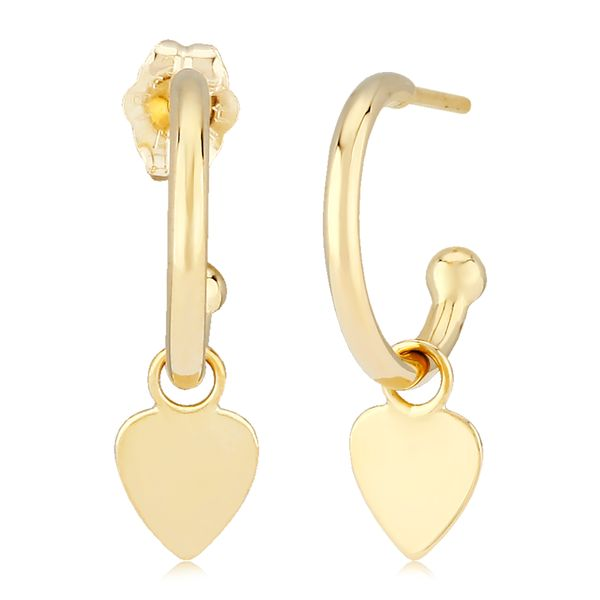 14K Yellow Gold Flat Heart Dangle Hoop Earrings Quality Gem LLC Bethel, CT