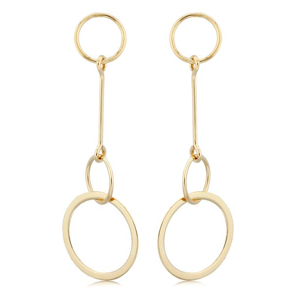 14K Yellow Gold Hanging Circle Dangle Earrings Quality Gem LLC Bethel, CT