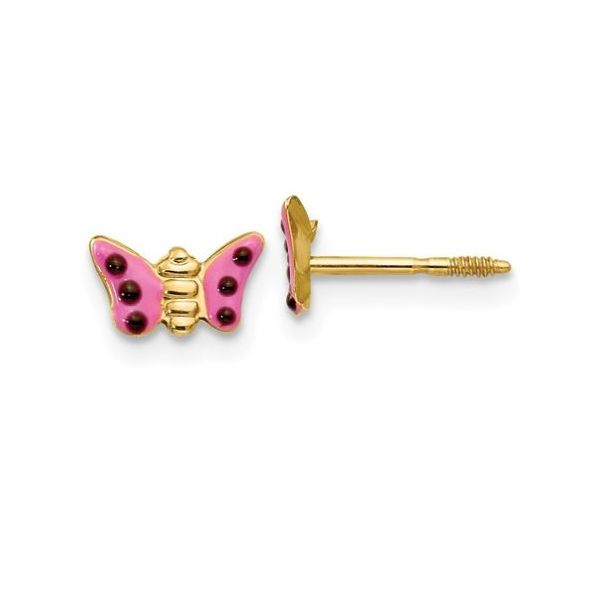 14K Yellow Gold Pink Enameled Butterfly Stud Earrings Quality Gem LLC Bethel, CT