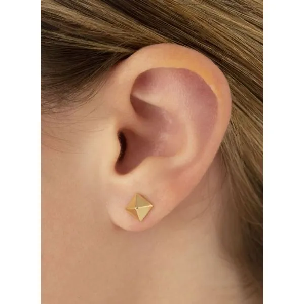 14K Yellow Gold Pyramid Stud Earrings Image 2 Quality Gem LLC Bethel, CT