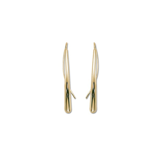 14K Yellow Gold Long Sleek Drop Earrings Image 2 Quality Gem LLC Bethel, CT