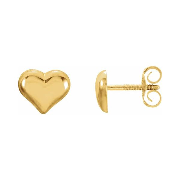 14K Yellow Gold Girls Heart Stud Earrings Image 2 Quality Gem LLC Bethel, CT