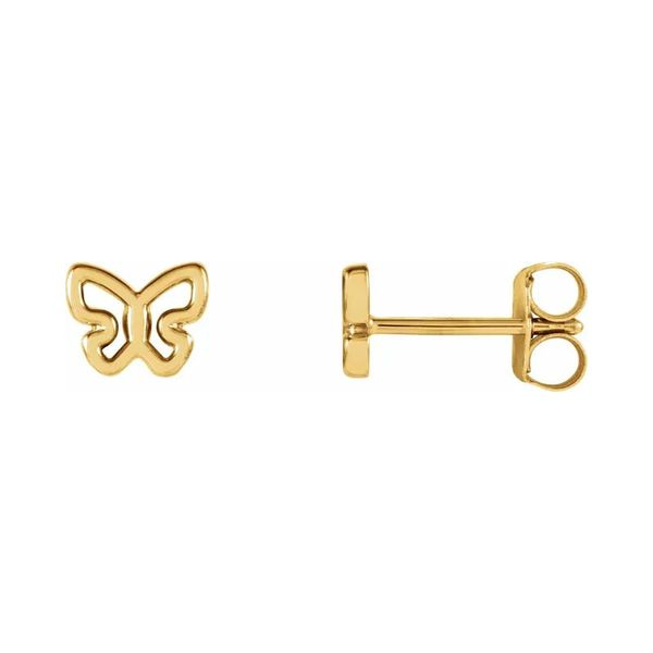 14K Yellow Gold Girls Butterfly Stud Earrings Image 2 Quality Gem LLC Bethel, CT