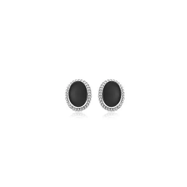 14K White Gold Braided Bezel Oval Onyx Stud Earrings Quality Gem LLC Bethel, CT