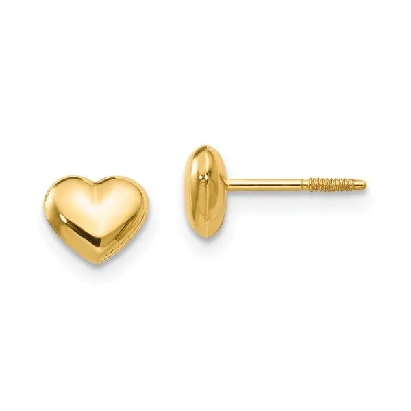 14K Yellow Gold Puffed Heart Screwback Studs Earrings Image 2 Quality Gem LLC Bethel, CT