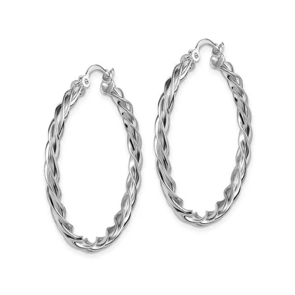 14K White Gold Twisted Hoop Earrings Image 2 Quality Gem LLC Bethel, CT