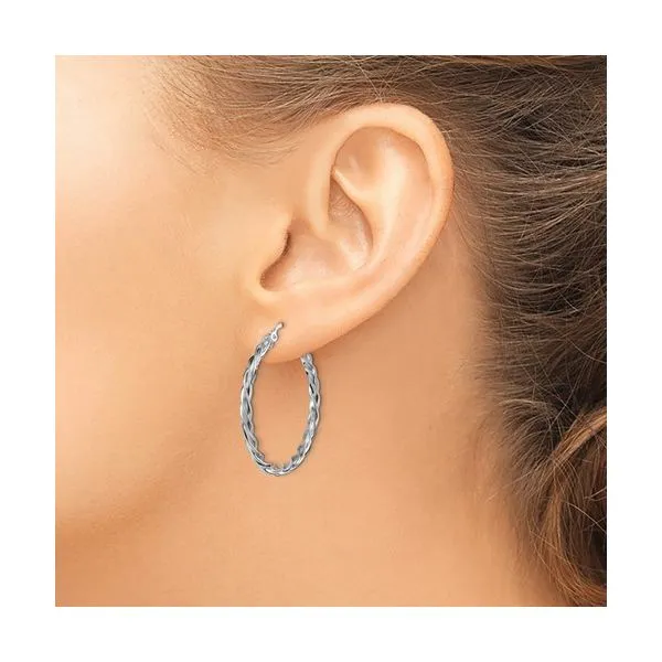 14K White Gold Twisted Hoop Earrings Image 3 Quality Gem LLC Bethel, CT