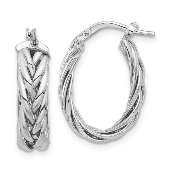14K White Gold Oval Braided Hoop Earrings Quality Gem LLC Bethel, CT