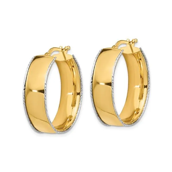 14K Two Tone Diamond Cut Edge Hoop Earrings Image 2 Quality Gem LLC Bethel, CT