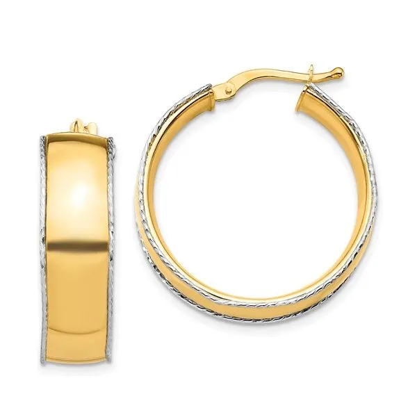 14K Two Tone Diamond Cut Edge Hoop Earrings Quality Gem LLC Bethel, CT