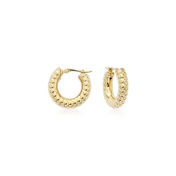 14K Yellow Gold Round Ribbed Hoop Earrimg Quality Gem LLC Bethel, CT