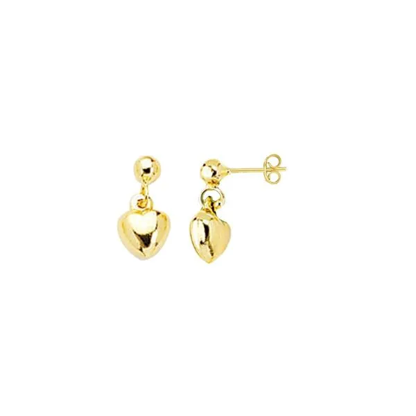 14K Yellow Gold Puffed Heart Dangle Earrings Quality Gem LLC Bethel, CT