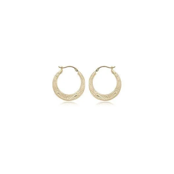 14K Yellow Gold Embossed Flat Hoop Earrings Quality Gem LLC Bethel, CT