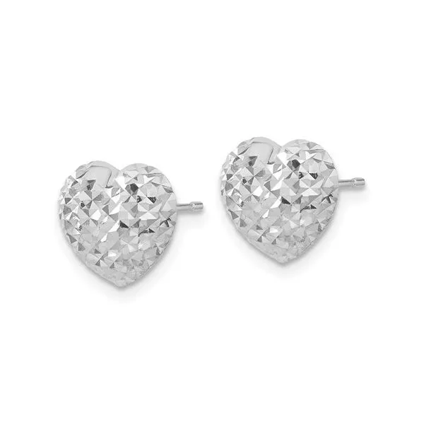 14K White Gold Diamond Cut Puffed Heart Earrings Image 2 Quality Gem LLC Bethel, CT